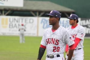 Carey warming up before the game