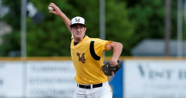 Zipko firing a pitch for Millersvilleback in 2014